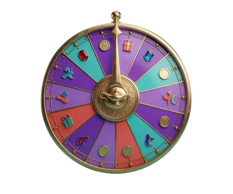 Farbiges Wheel of Fortune als Symbol f&uuml;r zufallsbasierte Pr&auml;mien im Alawin Casino